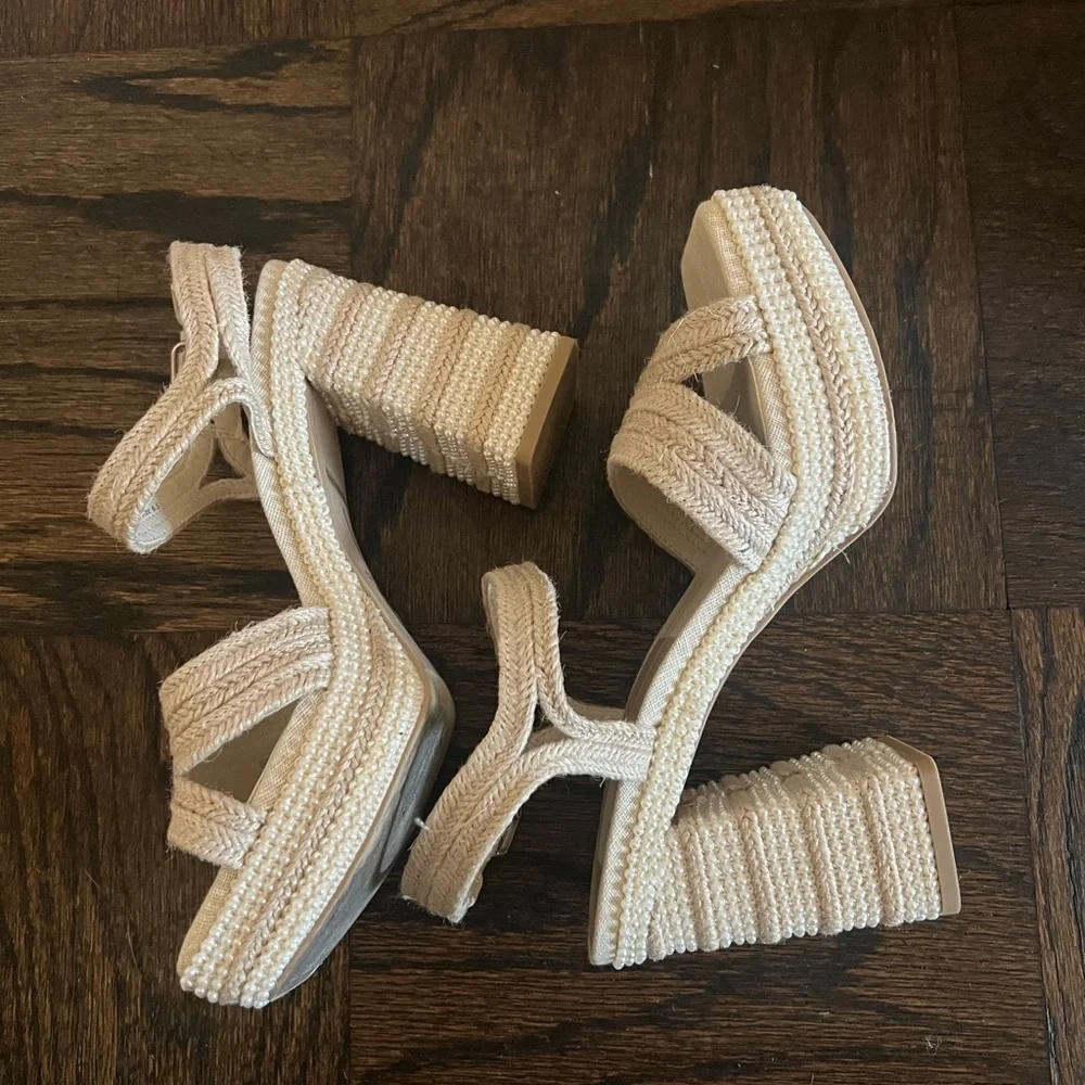 Dolce Vita Beige Woven Platform Wedge Sandals